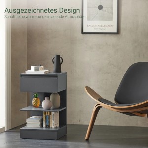 SoBuy Nachttisch FBT49-HG, grau, mit Schublade und 2 Ablagen. Beistelltisch für Schlafzimmer und Wohnzimmer.