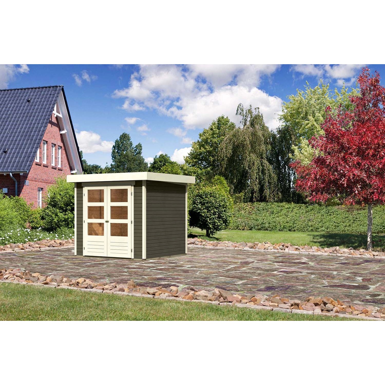 Karibu Holz-Gartenhaus Boras Terragrau Flachdach Lackiert 209 cm x 213 cm günstig online kaufen