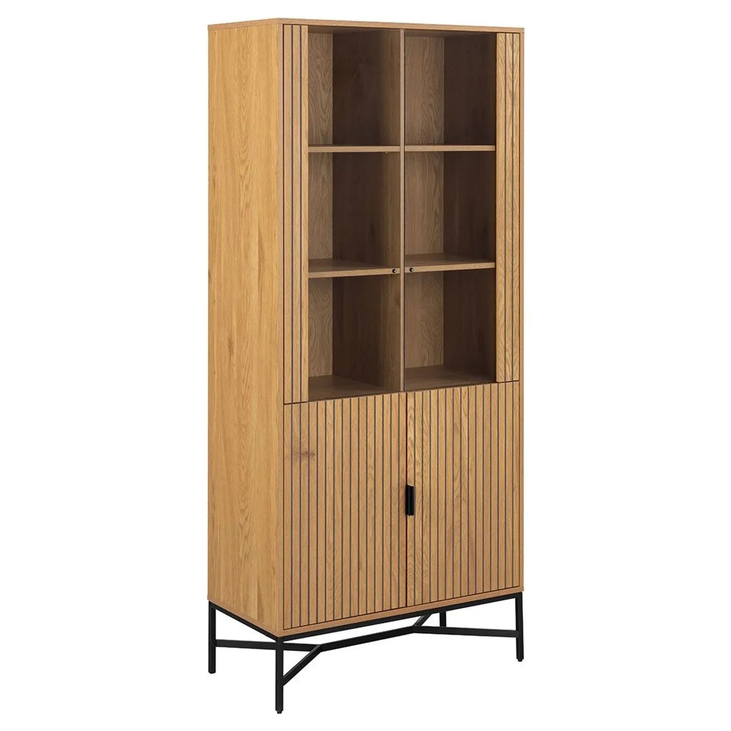 ebuy24 Jaipur Vitrinenschrank 4 Türen 6 Regale Natur