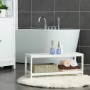 Weißes Songmics Schuhregal aus Bambus mit zwei Ablagen im Badezimmer.