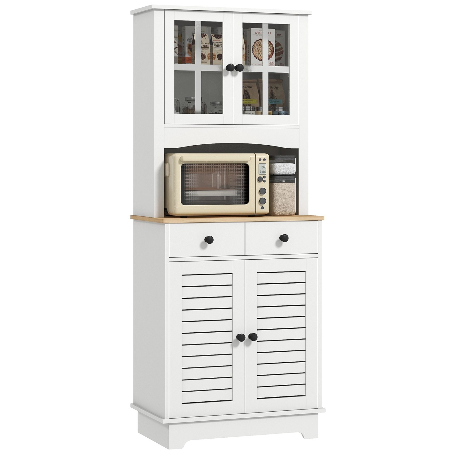 HOMCOM Küchenschrank  MDF Spanplatte WeißNaturholz 68L x 39,5B x 170H cm günstig online kaufen