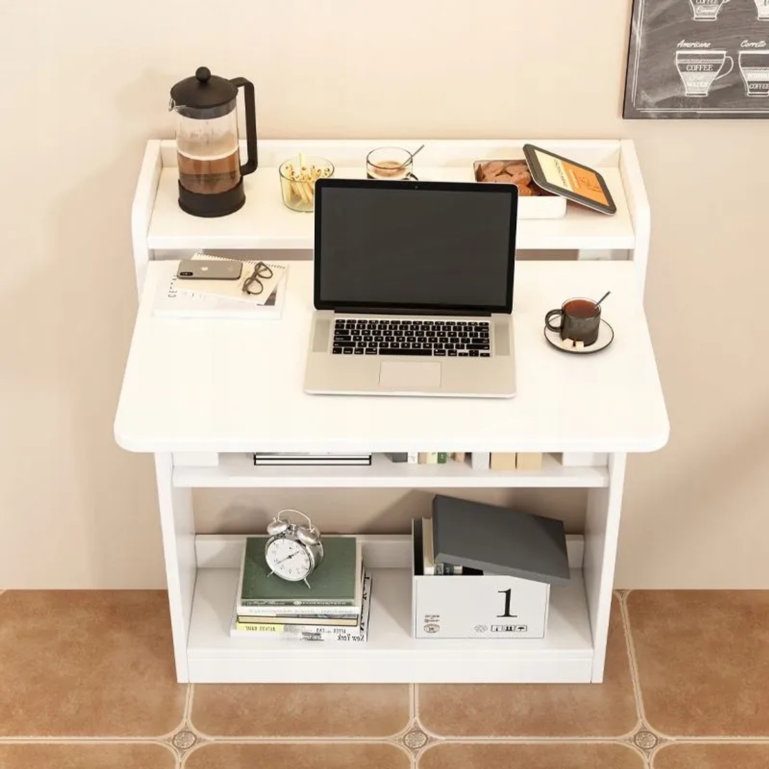 Rebiko Faltbarer Wandschreibtisch Weiß Schrank Regal Moderner Laptoptisch_4