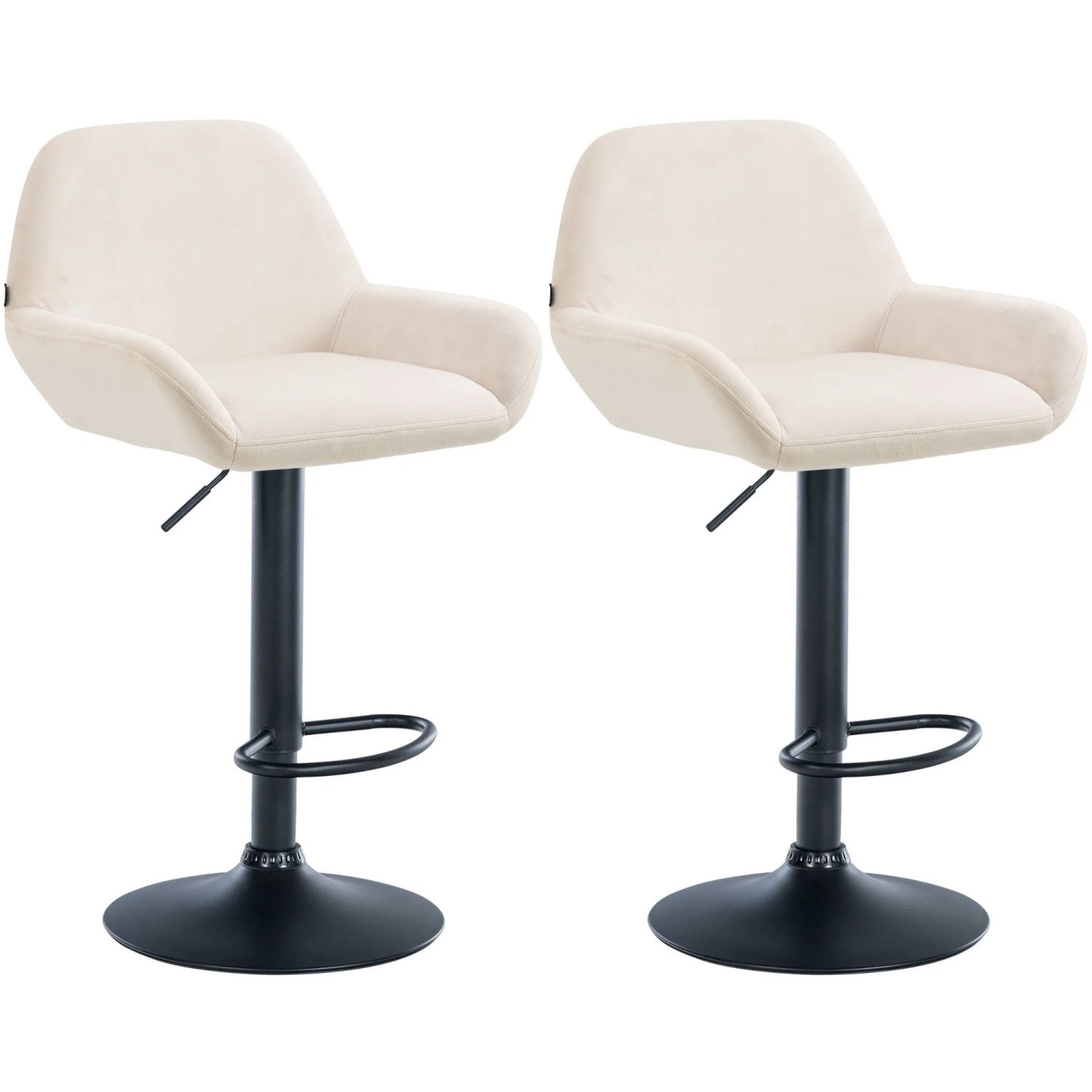 DELUKE Barhocker 2er Set DUBLIN Creme Samt Schwarz Barstuhl Mit Lehne Tresenhocker Tresenstuhl