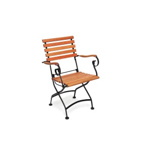 Klappsessel aus Eukalyptusholz mit graphitfarbenem Gestell, Teil des Merxx Schlossgarten Sets.