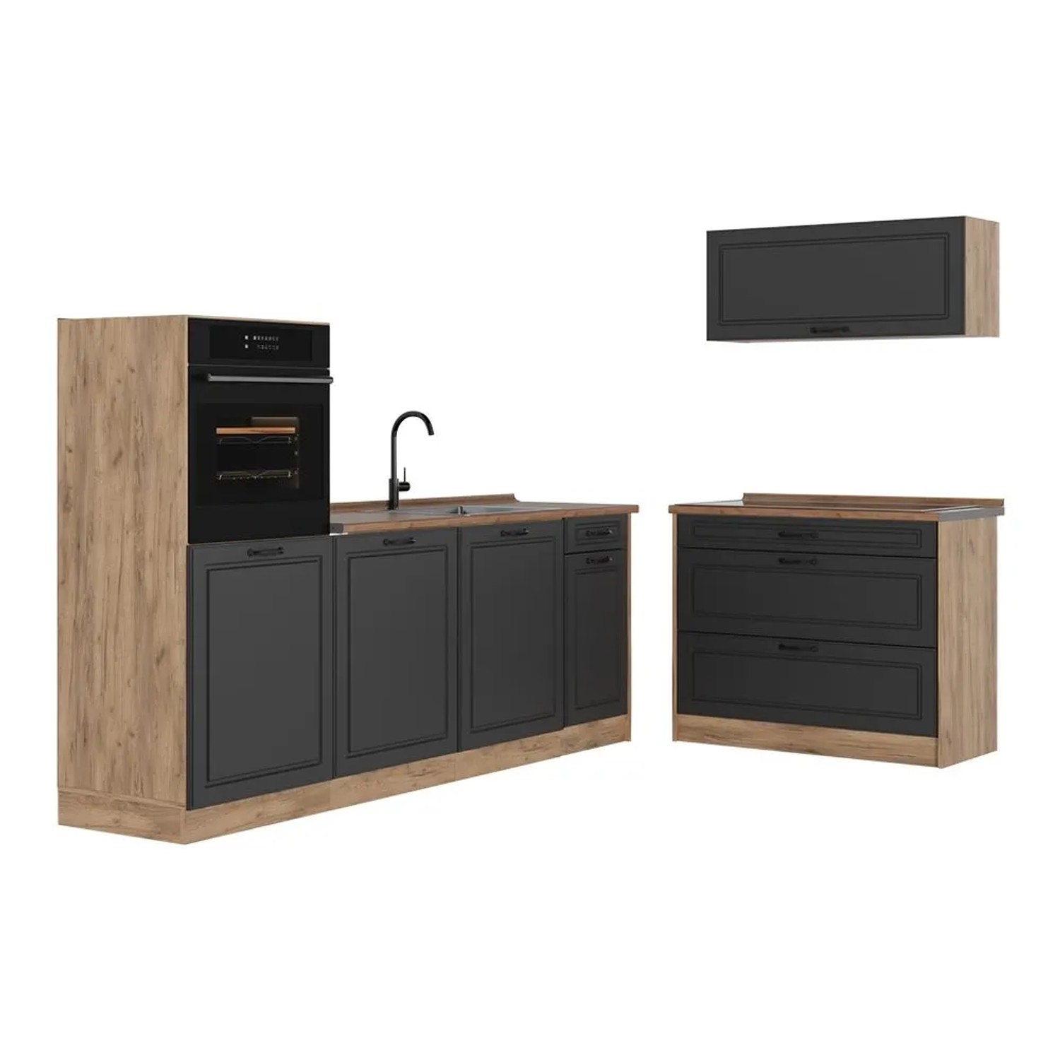 Vicco Küchenzeile R-Line Anthrazit Landhaus/Goldkraft Eiche 220 x 143 Arbeitsplatte Goldkraft Eiche Art Nr 68127