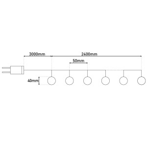 Abbildung der Näve Outdoor LED Weihnachtsdeko Lichterkette Gold mit Maßangaben.