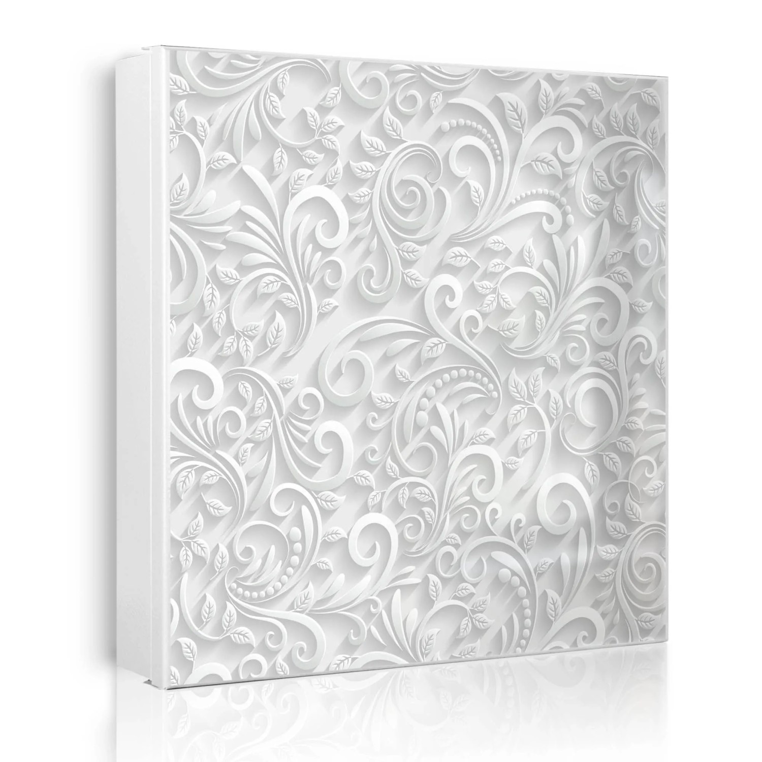 Banjado Großer Schlüsselkasten Metall 30x30cm Weiß Scharnier Rechts 50 Haken Beschreibbar Magnetisch Motiv White Swirl
