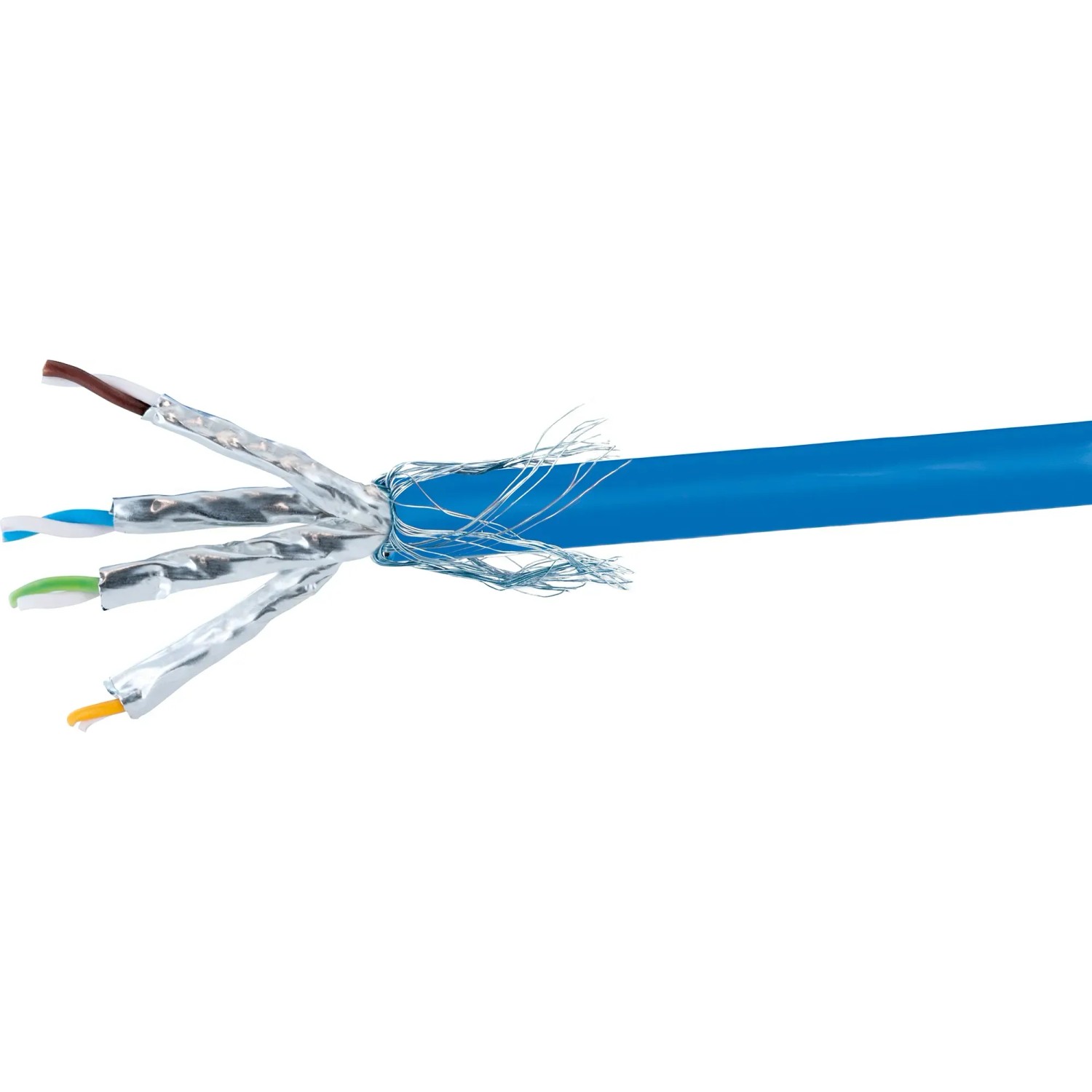 Blaues Schwaiger CAT 8.1 S/FTP Netzwerkkabel für Computer & Multimedia mit offener Abschirmung.