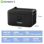 Growatt Noah 2000 Speichersystem für Balkonkraftwerk, 2048 Wh Kapazität, schwarzes Gehäuse.