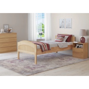 Buche Massiv Seniorenbett, 90x200 cm, mit Lattenrost. Einzelbett aus Massivholz in warmer Optik.