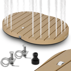 CCLIFE Gartendusche Bodendusche mit Wasserfontäne, Holzton. Inkl. Zubehör für Gartenschlauch.