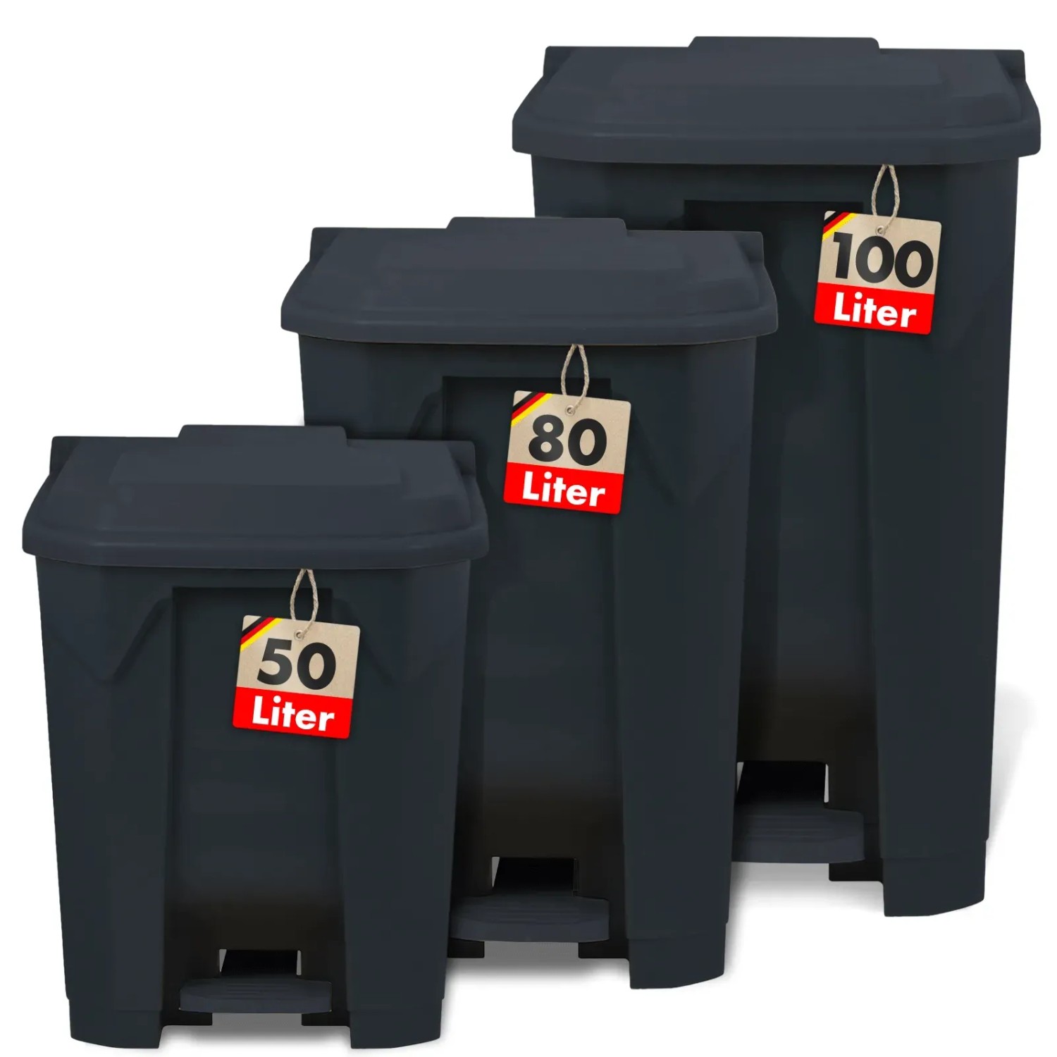 KARAT Mülleimer Olaf, Tretmülleimer in Grau, 50, 80 und 100 Liter Größen.