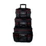 Mephisto Werkzeugtrolley Nova, ein strapazierfähiger Werkzeugtaschen-Trolley mit mehreren abnehmbaren Taschen in Schwarz, Grau und Rot.