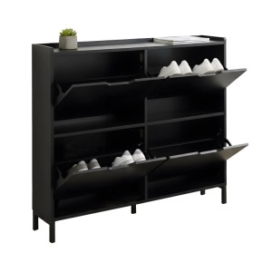Relaxdays Schuhkipper MDF Eisen Schwarz mit 4 Fächern 90 cm x 100 cm x 19 cm 22,4 kg