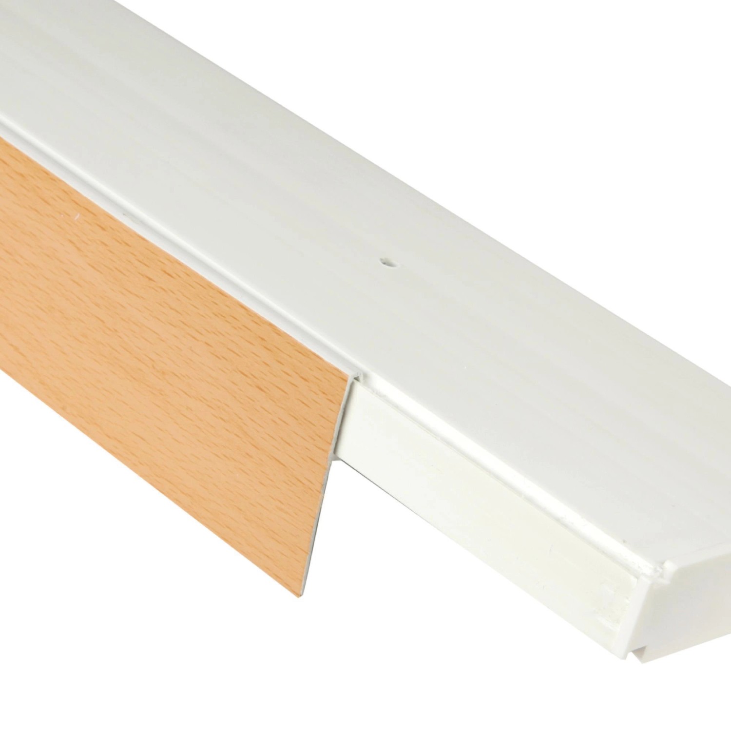 Bestlivings Vorhangschiene 300cm mit Blende in Buche Dekor, Detailansicht.