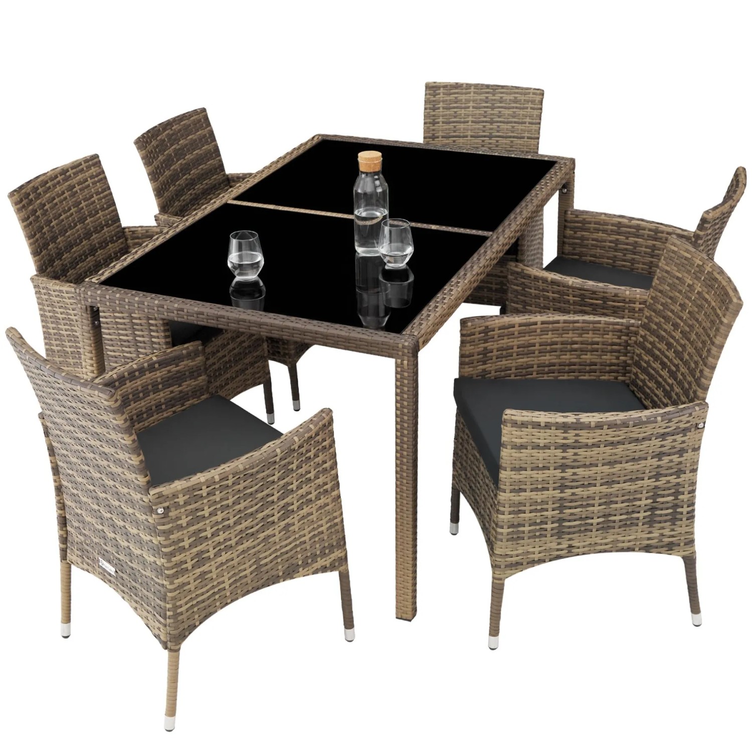 Tectake Rattan Sitzgruppe Porto Für 6 Personen Widerstandsfähig  60 x 55 x 83 cm Natur Dunkelgrau