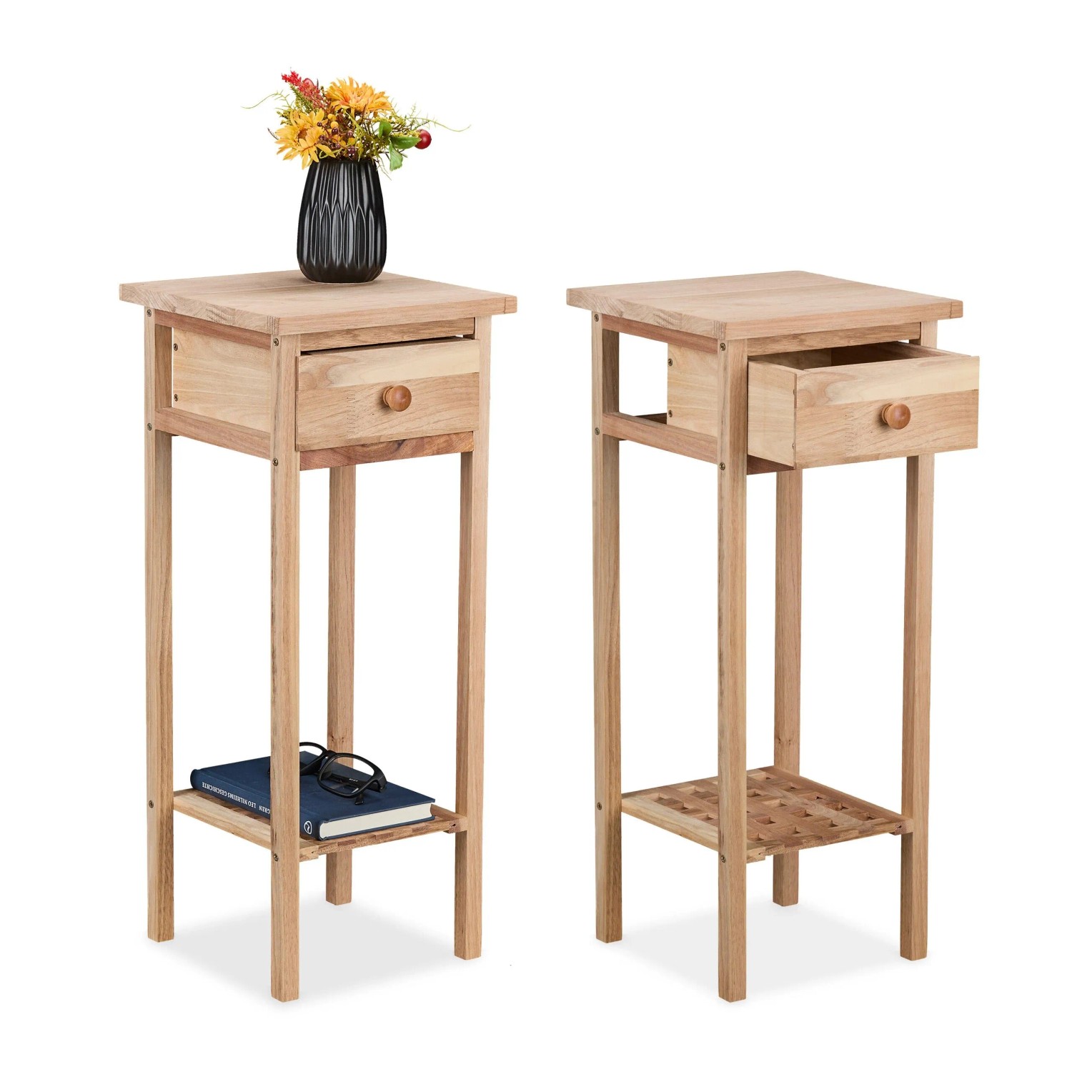 Relaxdays Telefontisch Holz Natur 2er Set 60 cm x 25 cm x 25 cm 1,7 kg