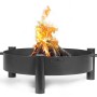Schwarze CookKing Feuerschale Haiti (Ø 68cm) mit brennendem Holz. Robuste Stahl-Feuerstelle für Garten & Terrasse.