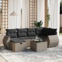 Graue 7-tlg. vidaXL Garten-Sofagarnitur aus Polyrattan mit Kissen und Tisch.
