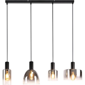 ZMH 4-flammige Vintage Pendelleuchte mit schwarzen Haltern und vier unterschiedlich geformten, grauen Glas-Schirmen, höhenverstellbar.