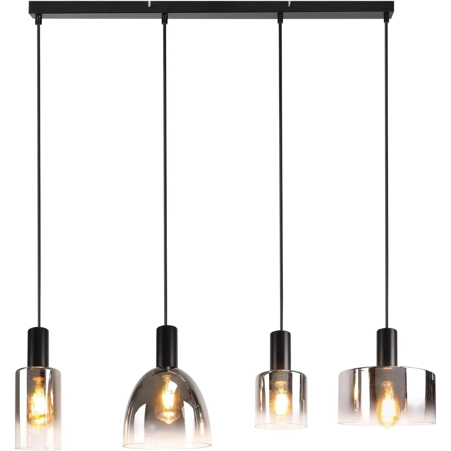 ZMH Pendelleuchte 4 flammig Vintage Retro Glas Höhenverstellbar E27 Hängeleuchte für Küche Wohnzimmer Esszimmer