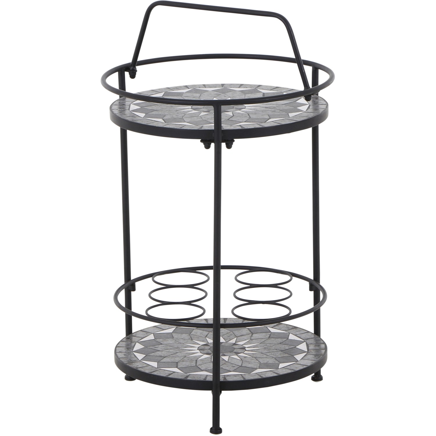 Siena Garden Como Gartentisch, rund, grau, Ø 41 cm, mit zwei Ablageflächen und Tragegriff.