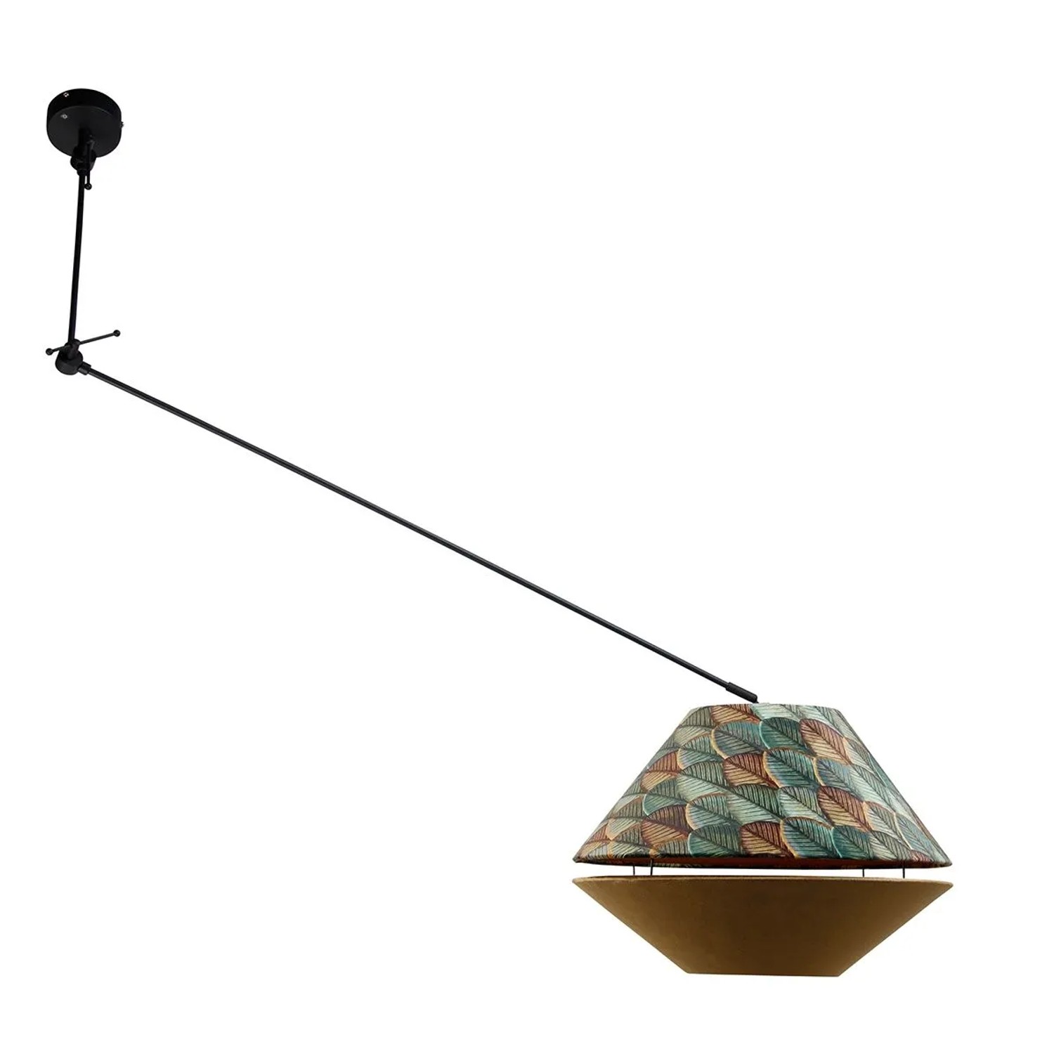 QAZQA Pendelleuchte Schwarz mit Doppeltem Samtlampenschirm Blattdesign und Beige Blitz