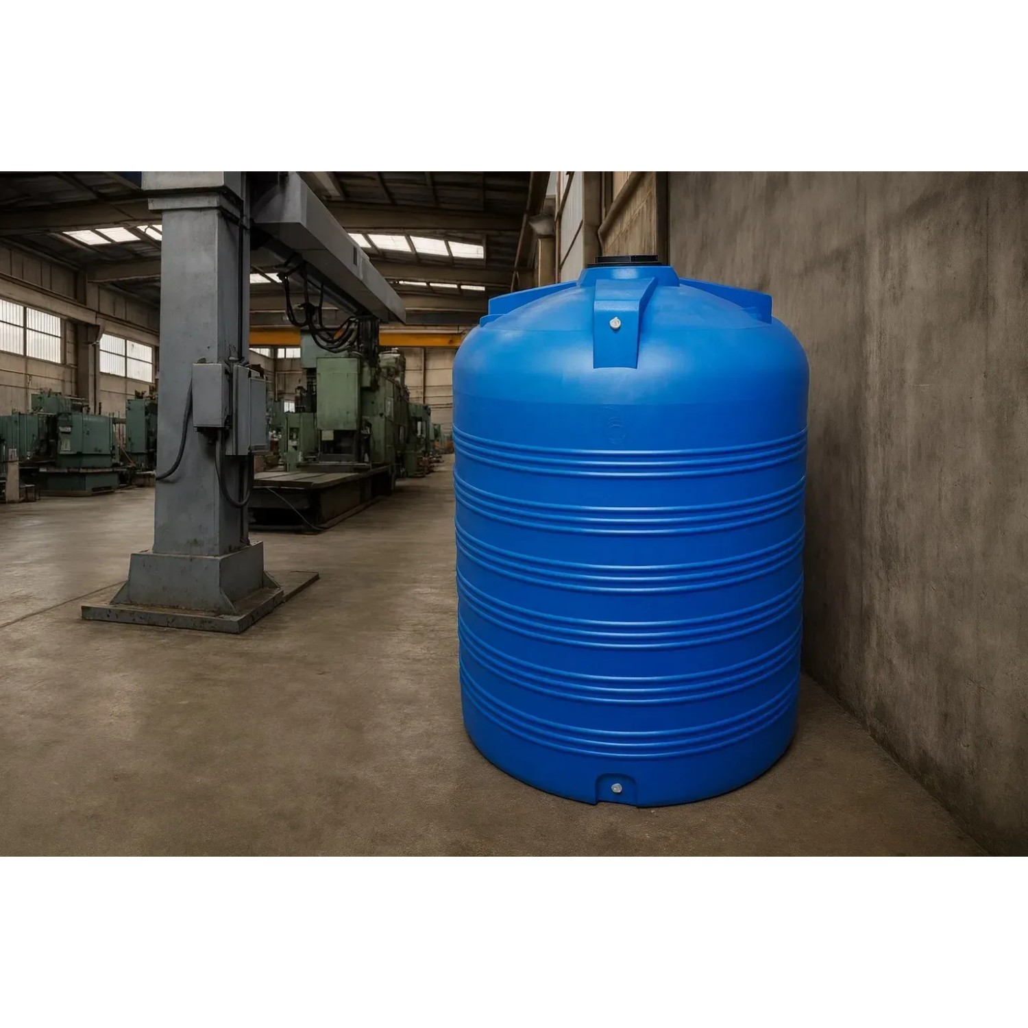 Blauer KMND 5000L Trinkwasser Wassertank aus PE, zylindrisch mit Rippen, für Regentonnen & Wasserzapfstellen.