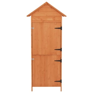 Brauner VidaXL Gartenschrank (42,5x64x190 cm) aus Holz mit zwei Türen und Regalen.