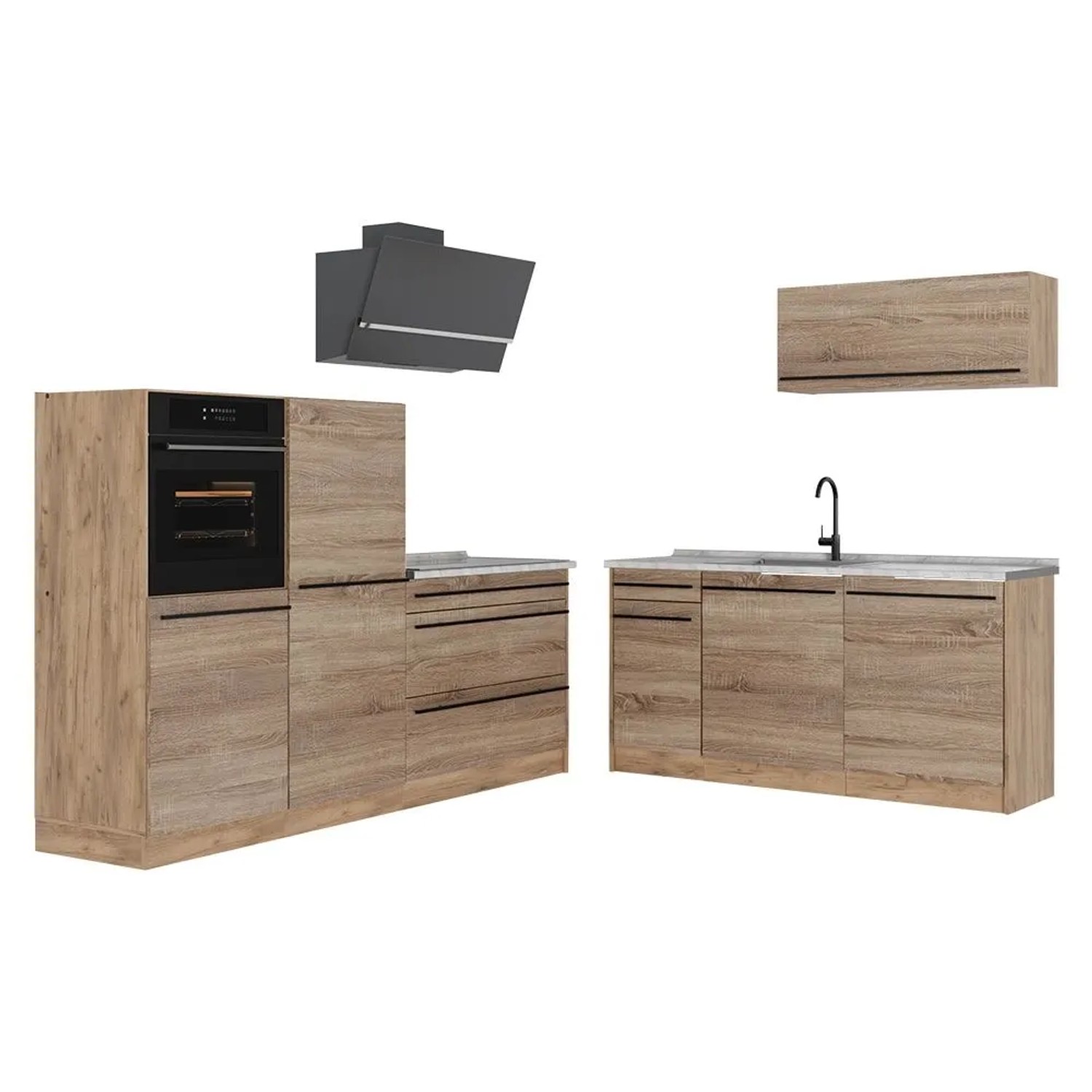 Vicco Küchenzeile R-Line Sonoma/Goldkraft Eiche 220 x 143 Arbeitsplatte Marmor Art Nr 67099