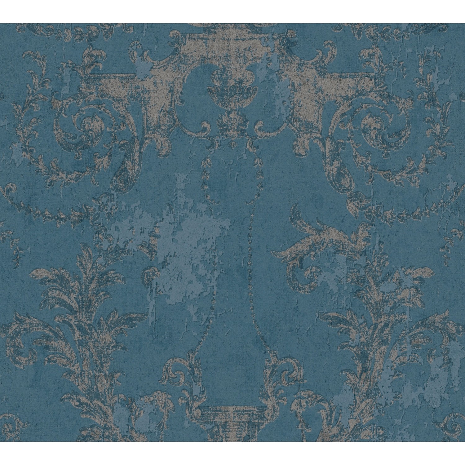 Vliestapete Barockmuster Glanz, Hintergrund Matt Leicht Strukt. Blau Sil FSC®