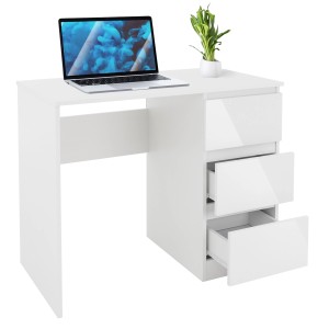 Weißer ML-Design Schreibtisch (90x76x50 cm) mit 3 Schubladen. Arbeitstisch für Büro oder Jugendzimmer.