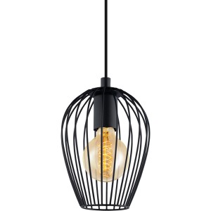 Schwarze Eglo Pendelleuchte Newtown, Ø 16 cm, mit Stahlkäfig und E27-Fassung.