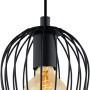 Schwarze Eglo Pendelleuchte Newtown, Ø 16 cm, mit Stahlkäfig und E27-Fassung.
