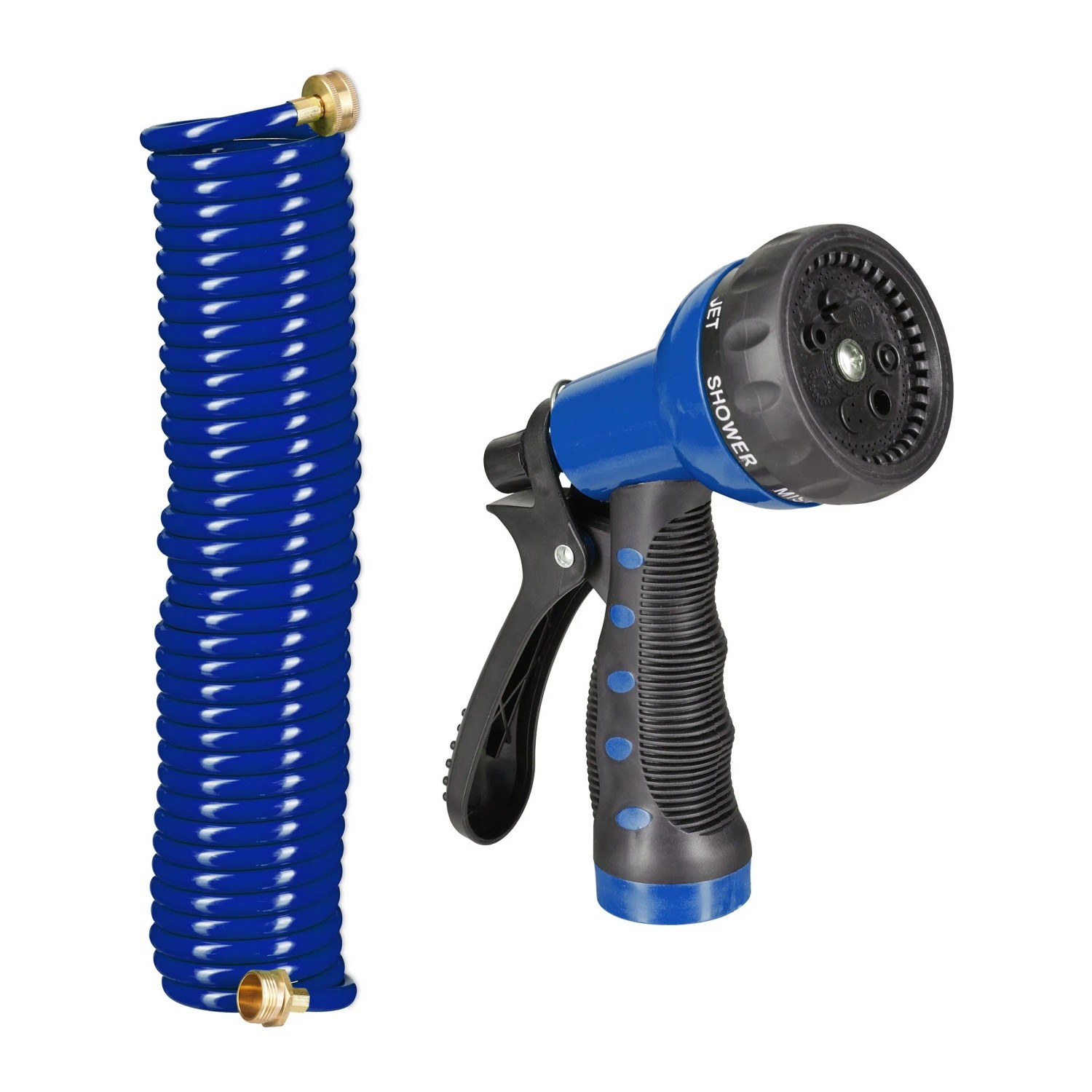 Relaxdays Wasserspiralschlauch mit Brause PP ABS Messing Blau 10 m 0,6 kg
