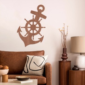 Wanddeko Anker aus Holz, Mahagoni-Furnier, 54x90cm. Maritimes Wandbild für Wohnzimmer.