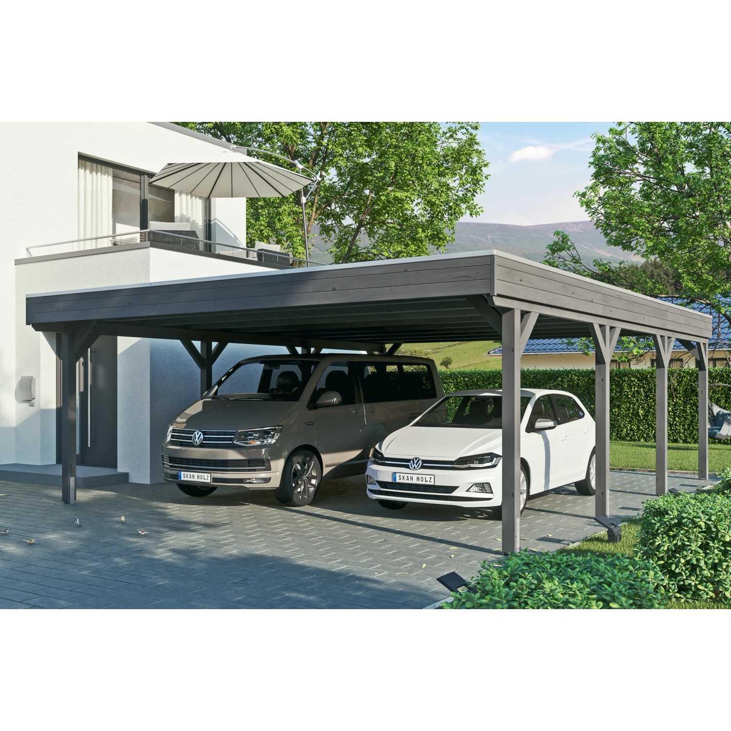 Skan Holz Carport Grunewald 622 cm x 796 cm mit Aluminiumdach Schiefergrau günstig online kaufen