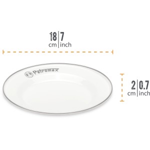 Weißer Petromax Emaille Teller (2er-Set, 18 cm) für Grillutensilien.