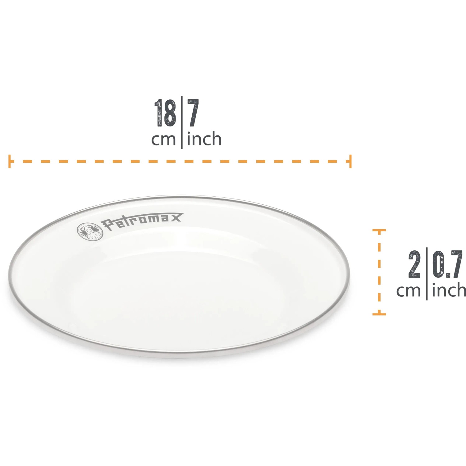 Weißer Petromax Emaille Teller (2er-Set, 18 cm) für Grillutensilien.
