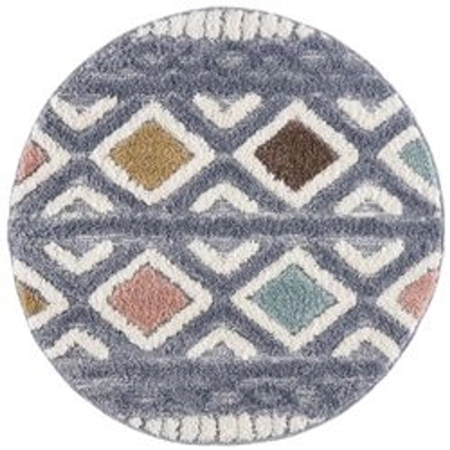 payé Teppich Nara-3382 Hochflor 120x120 cm Rund Pastell-Multi Boho-Rautenmu günstig online kaufen