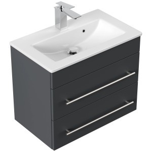 Posseik Badmöbel Portus 600 SlimLine Grafit mit Waschbecken und zwei Schubladen.