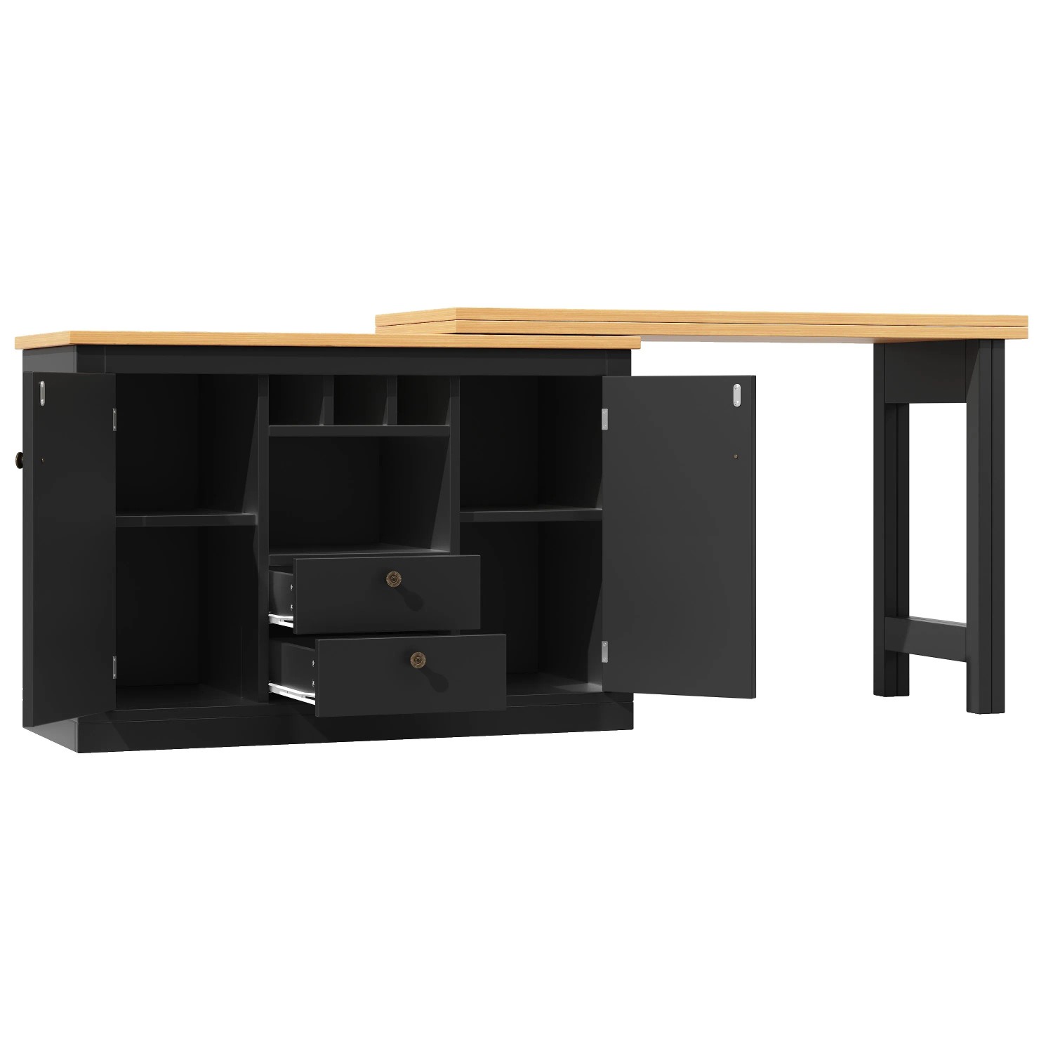 okwish Bartisch mit Ausziehbarer Drehfunktion Stauraum Wohnzimmer 180 x 40 x 76 cm Schwarz