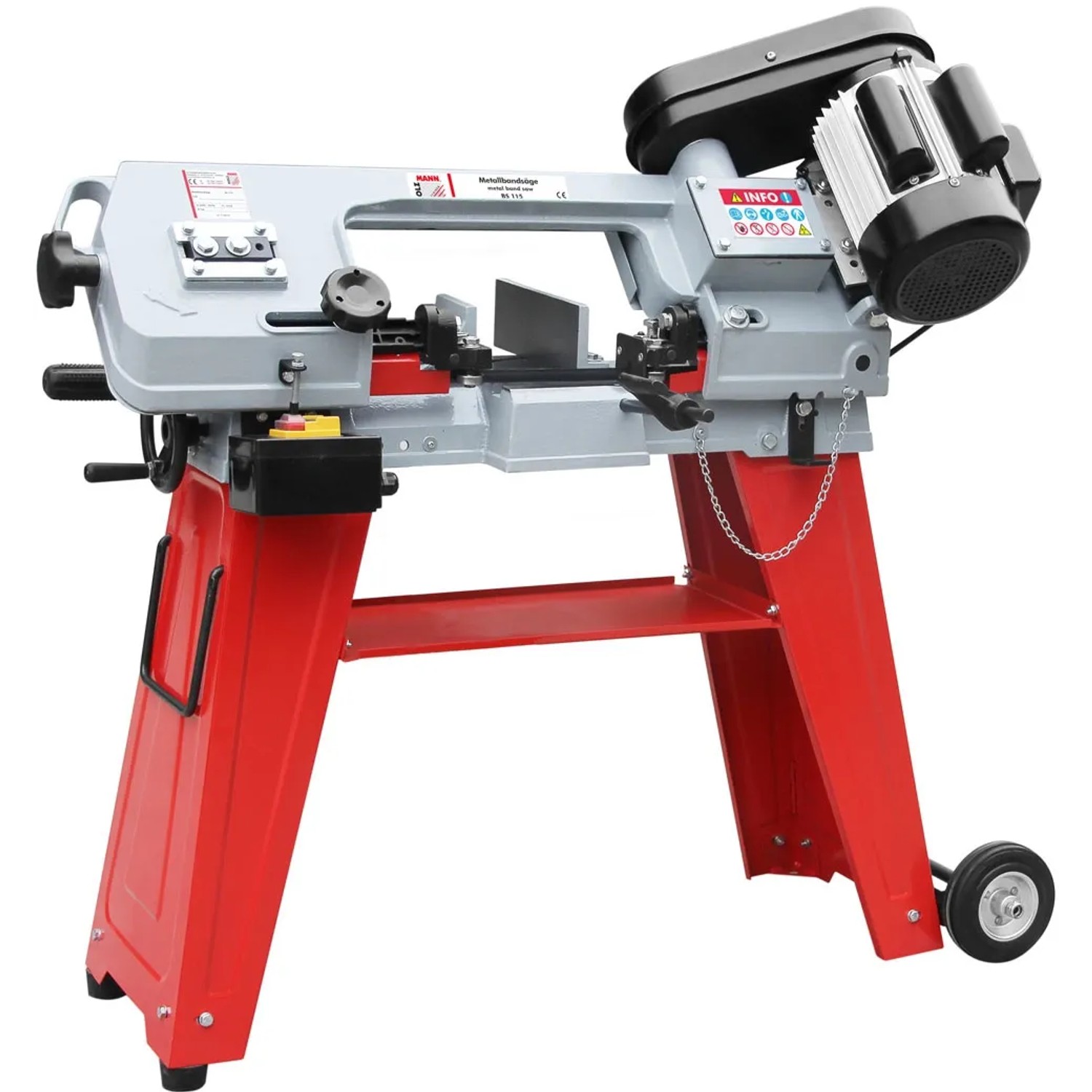 Holzmann Metallbandsäge BS115 400V mit rotem Fahrgestell für Metallarbeiten.