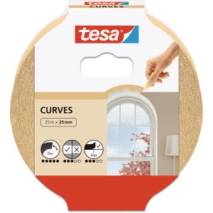 Tesa Malerband Kurven, 25m x 25mm, zum Abkleben von Rundungen und unregelmäßigen Formen.