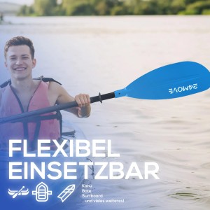 24MOVE Doppelpaddel blau, verstellbar, für Stand-Up-Paddling und Kajak. Aluminium, 220cm.
