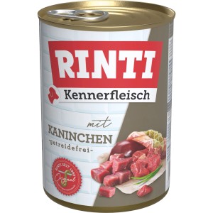 Rinti Kennerfleisch Kaninchen, 400g Dose Hunde-Nassfutter mit Fleischstücken.