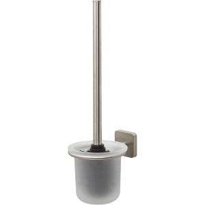 Tiger WC-Garnitur Onu: Wandmontierte WC-Bürste aus gebürstetem Edelstahl mit Glasbehälter.