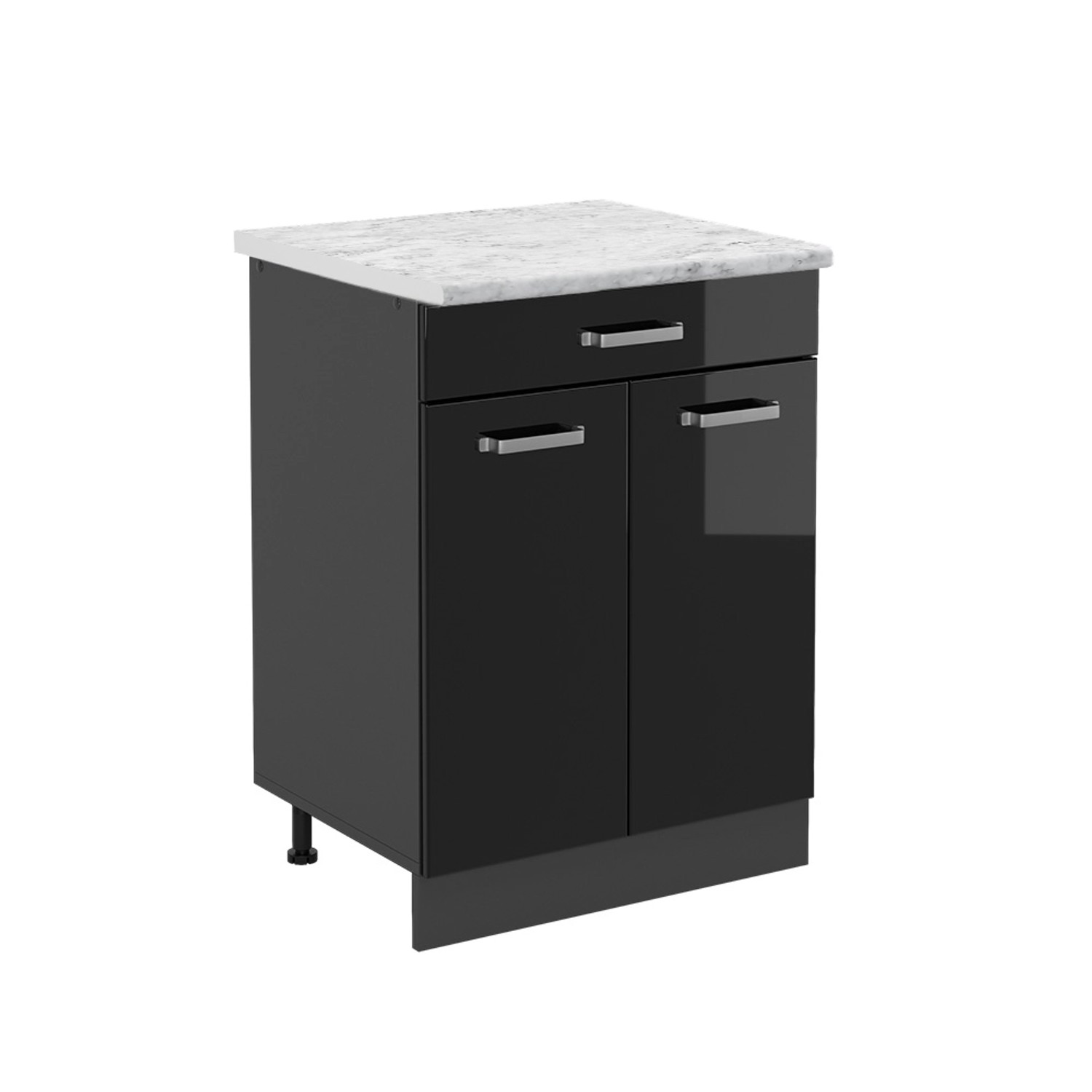 Vicco Küchenunterschrank R-Line Schwarz Hochglanz/Anthrazit 60 cm AP Marmor