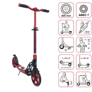 Six Degrees Aluminium Scooter mit Klappmechanismus und Ständer 205 mm Höhenverstellbar Racing Red Testsieger