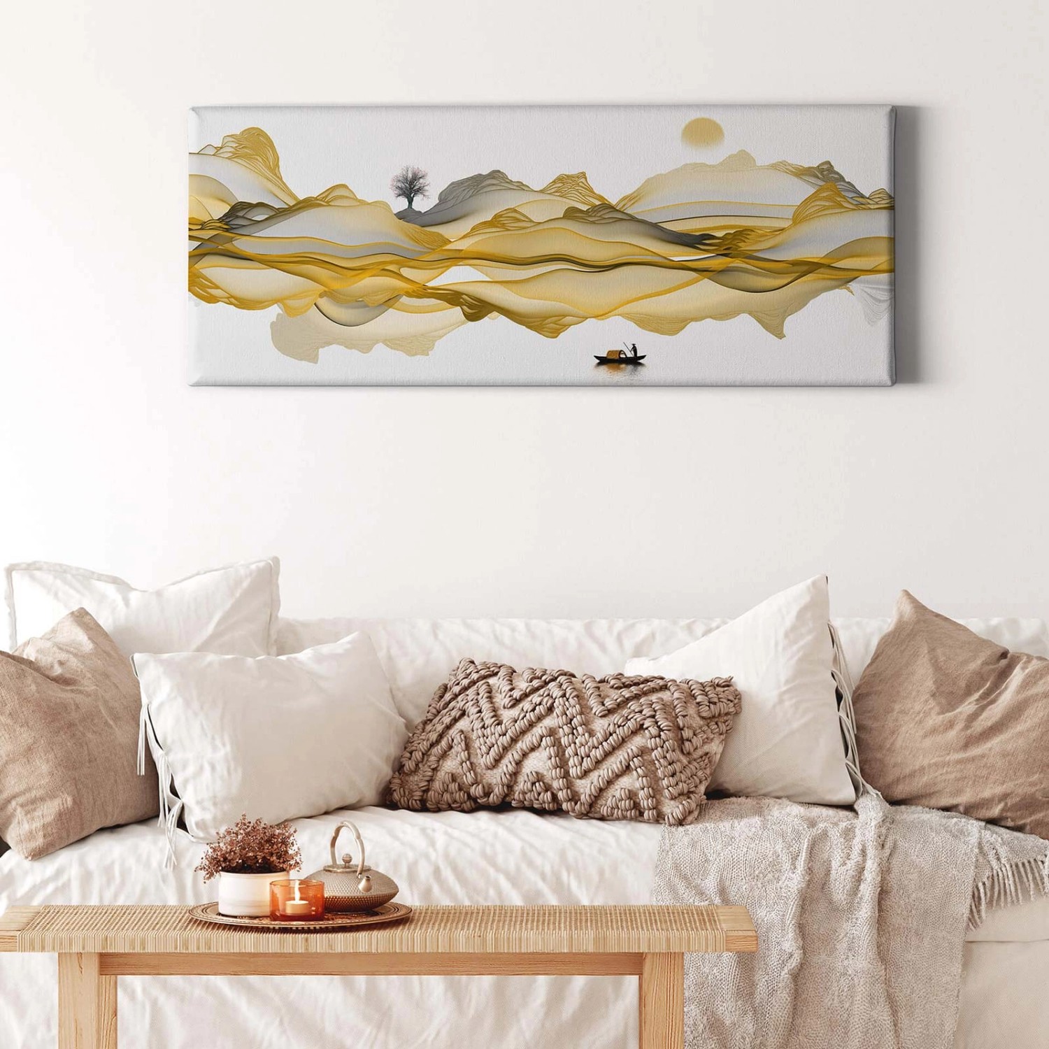 Bricoflor Modernes Bild Mit Berglandschaft Grafik Leinwand Bild In Gold Und günstig online kaufen